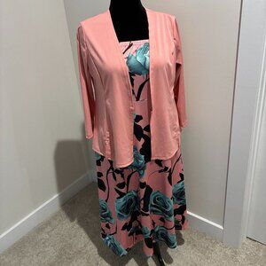 Ladies Pretty Pink & Turquoise Floral 2-Piece Jacket Dress